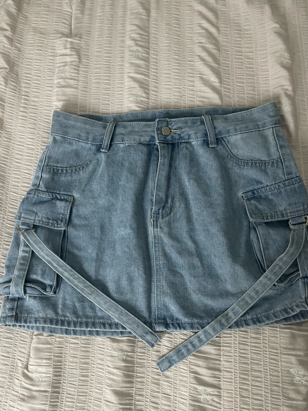 SHEIN Light Blue Denim Cargo Skort with Side Straps